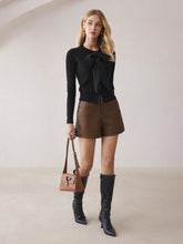 BIZwear Women's Solid Color Straight PU Leather Casual Shorts